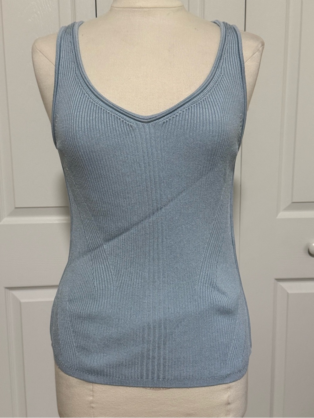White House Black Market Light Blue Ribbed V-Neck Tank
